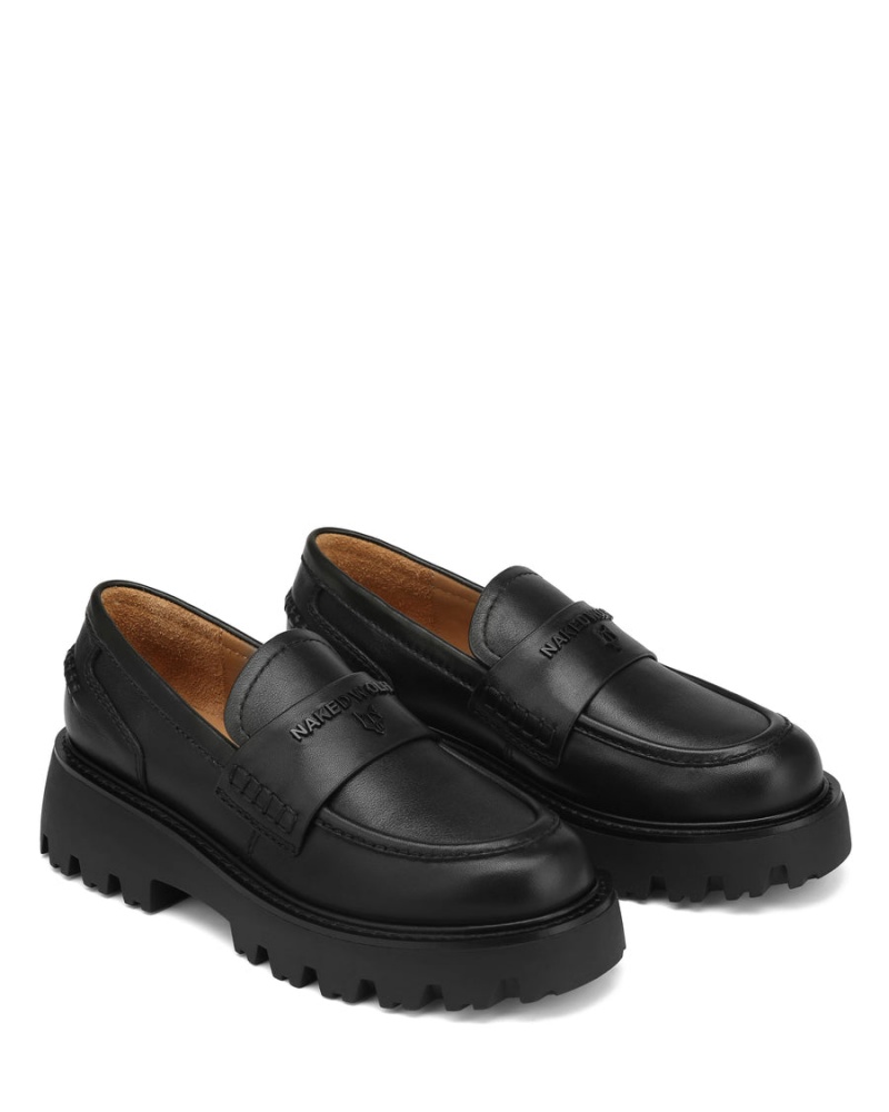 Loafersy Naked Wolfe Flawed Skórzane Damskie Czarne | IOH8657LA